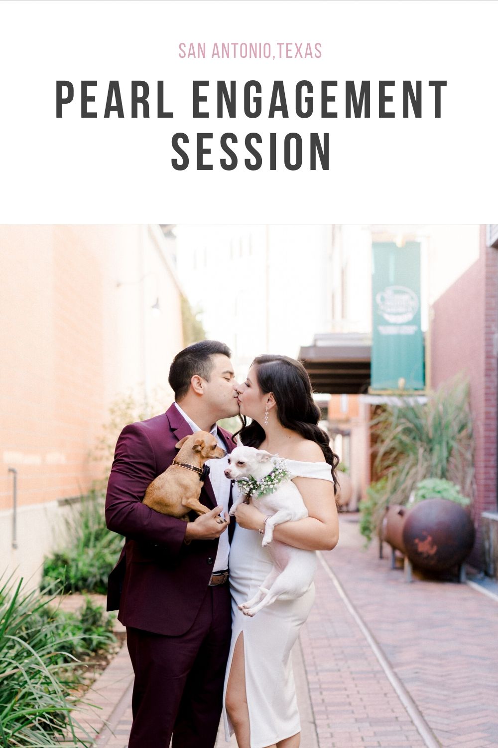 San Antonio Pearl Engagement Session with Cute Puppies and Glam Outfits, Anna Kay Photography