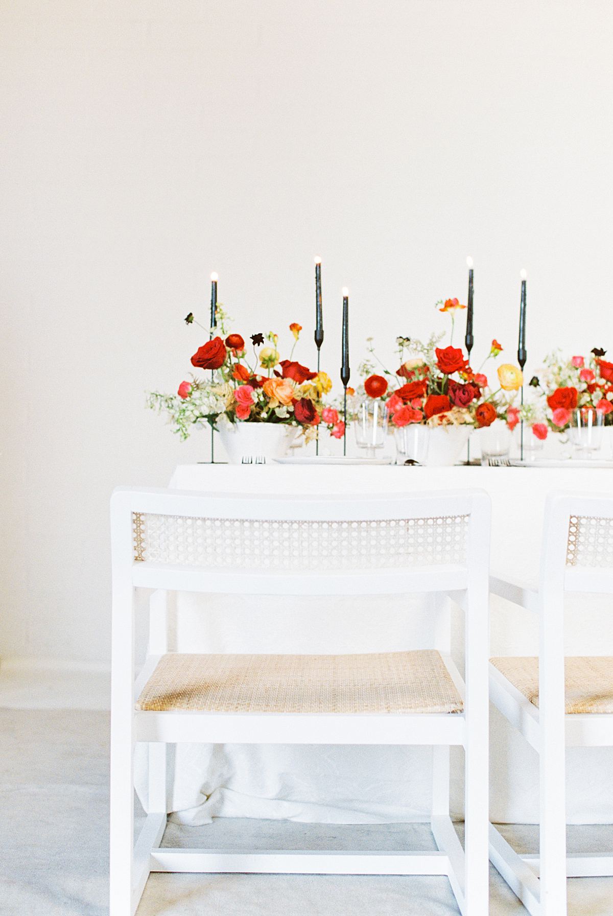 White Modern Table with Red Florals