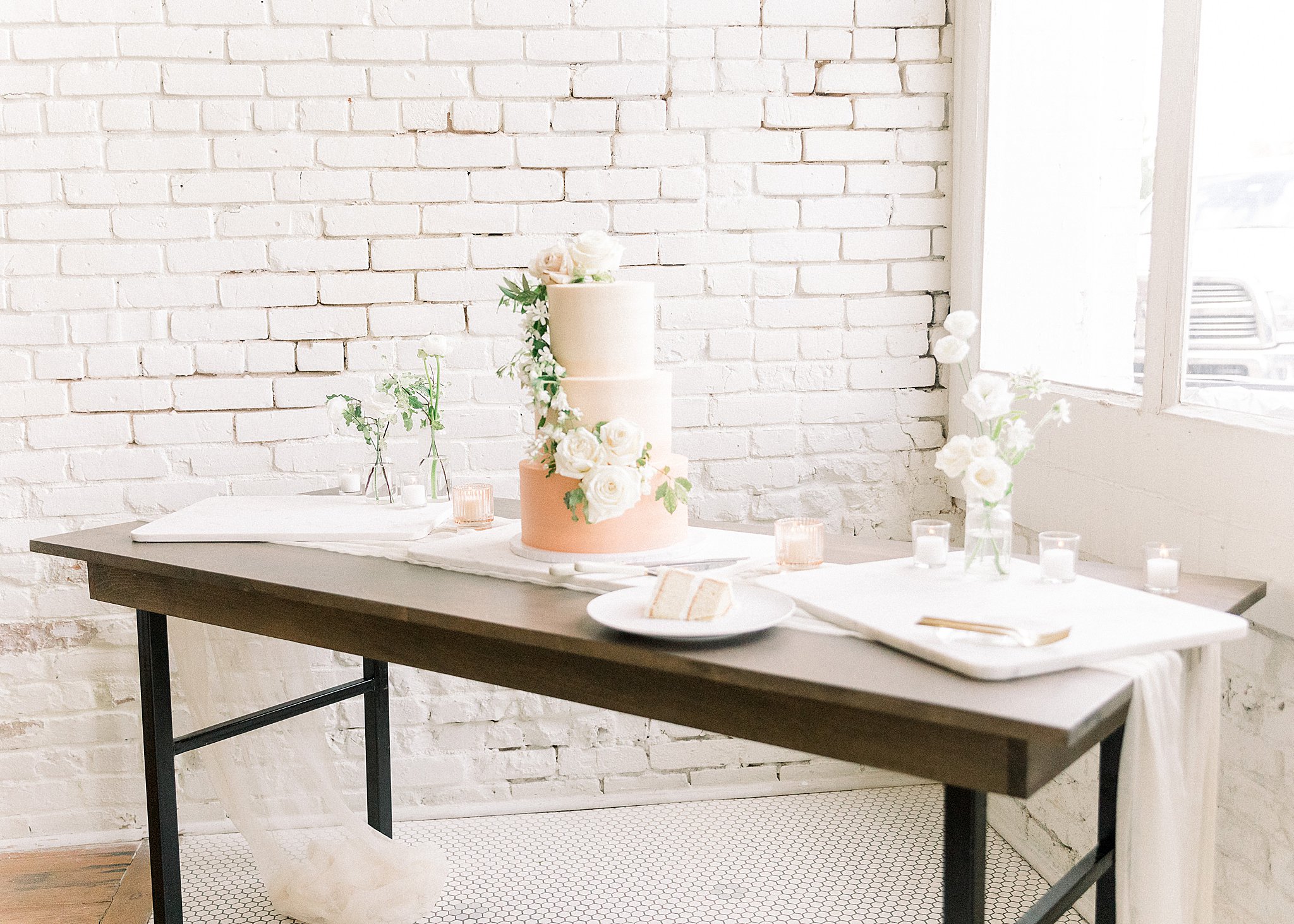 White and Rose Gold Cake Table, Anna Kay Photography, Texas Wedding Photographer