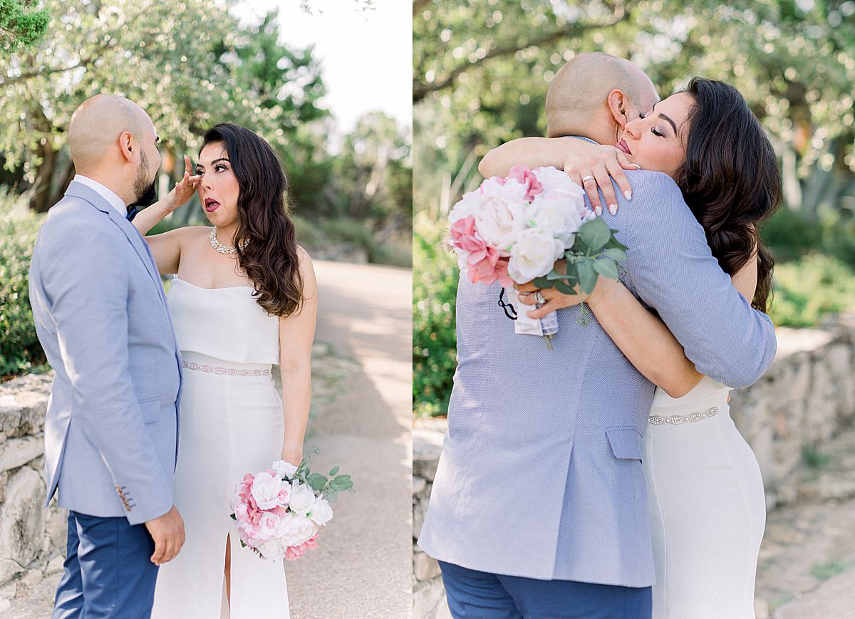 Sweet First Look with Bride and Groom, Austin Wedding Photographer, Anna Kay Photography