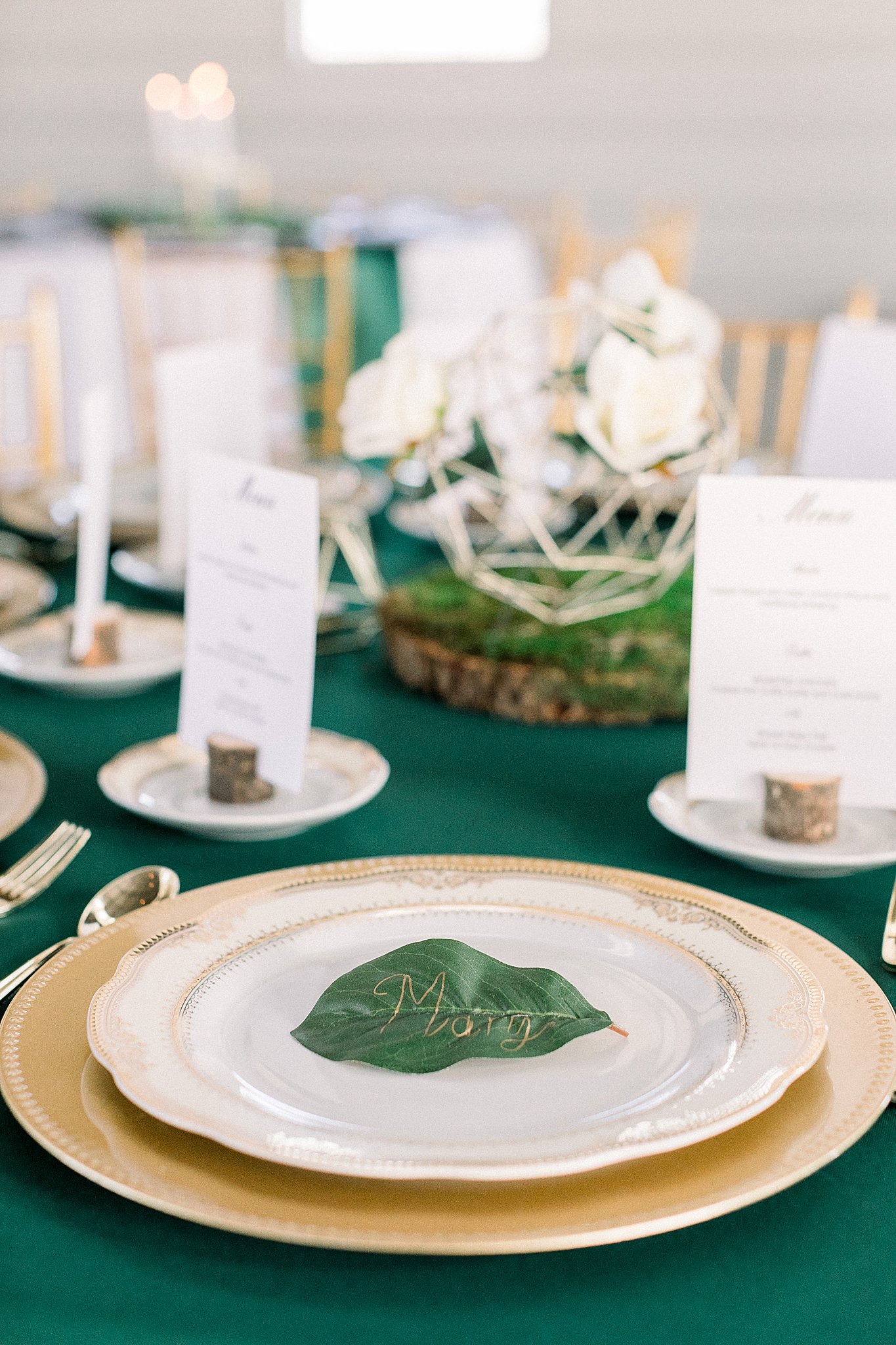 Green and Gold Place Settings, Fall Weddings, Anna Kay Photography
