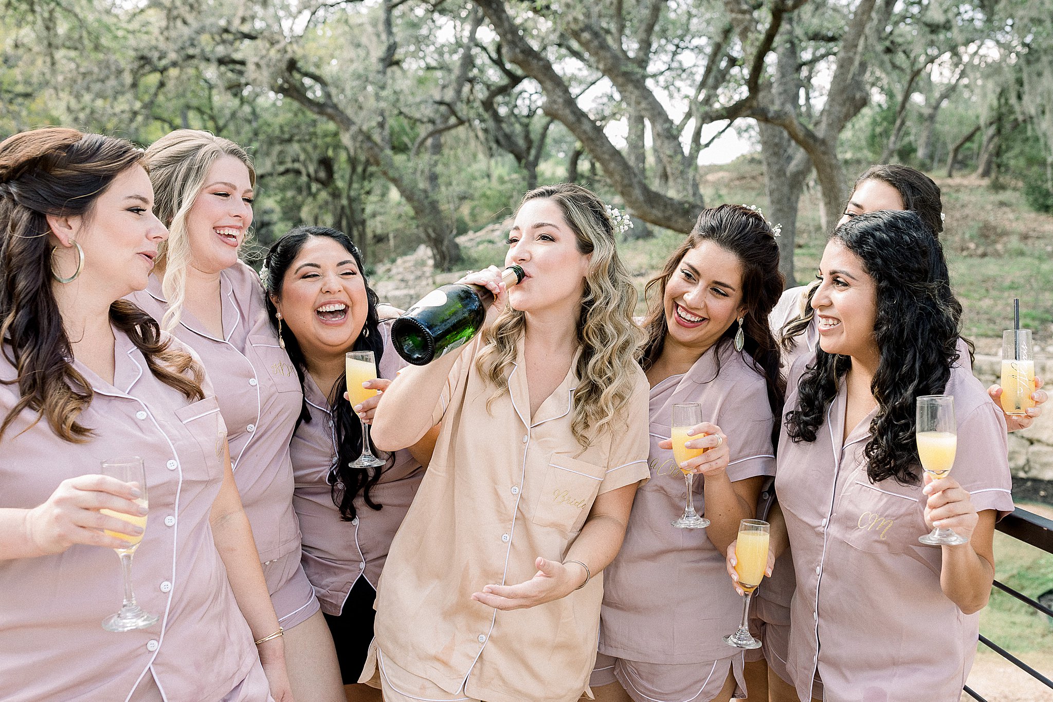 Bridesmaids Champagne Pop Photo-Hill Country Wedding, Anna Kay Photography