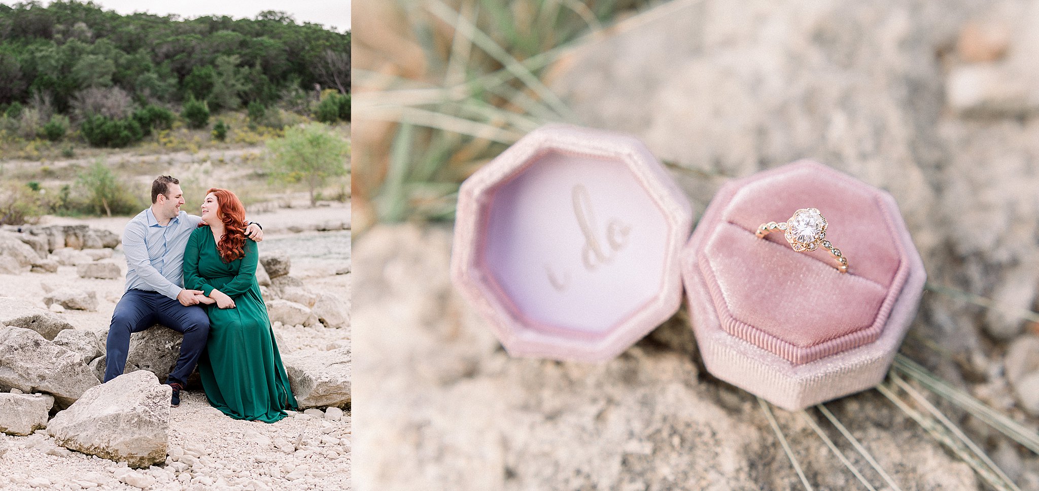 "I Do" Velvet Ring Box, Oval Engagement Ring, Anna Kay Photography, Hill Country Wedding Photography
