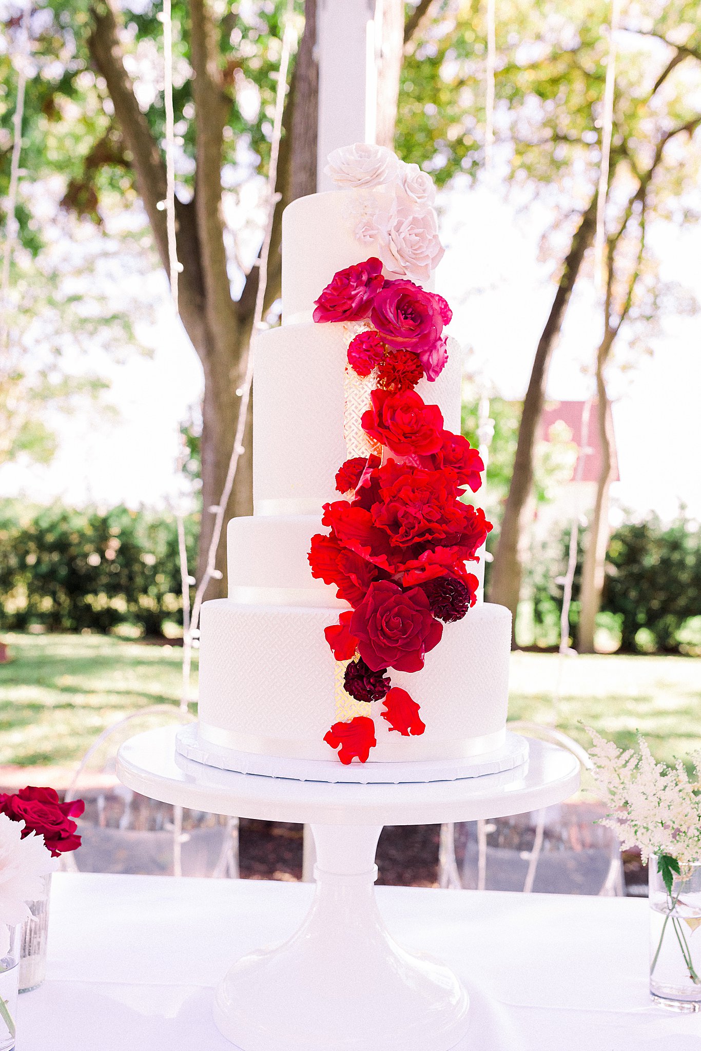 Wedding Cake with Red and Pink Florals