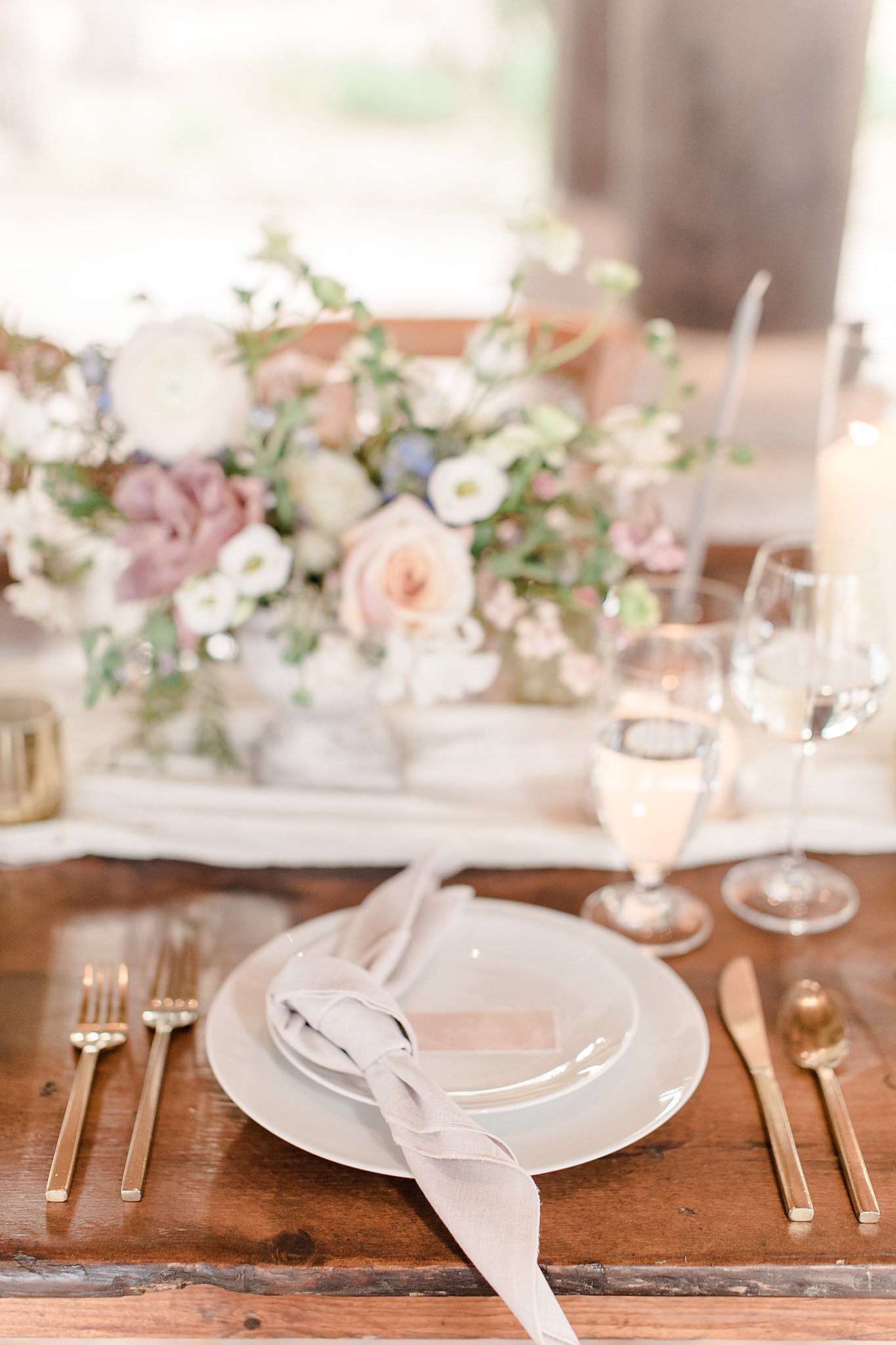 Perfect wedding reception table display at Camp Lucy, AnnaKay Photography