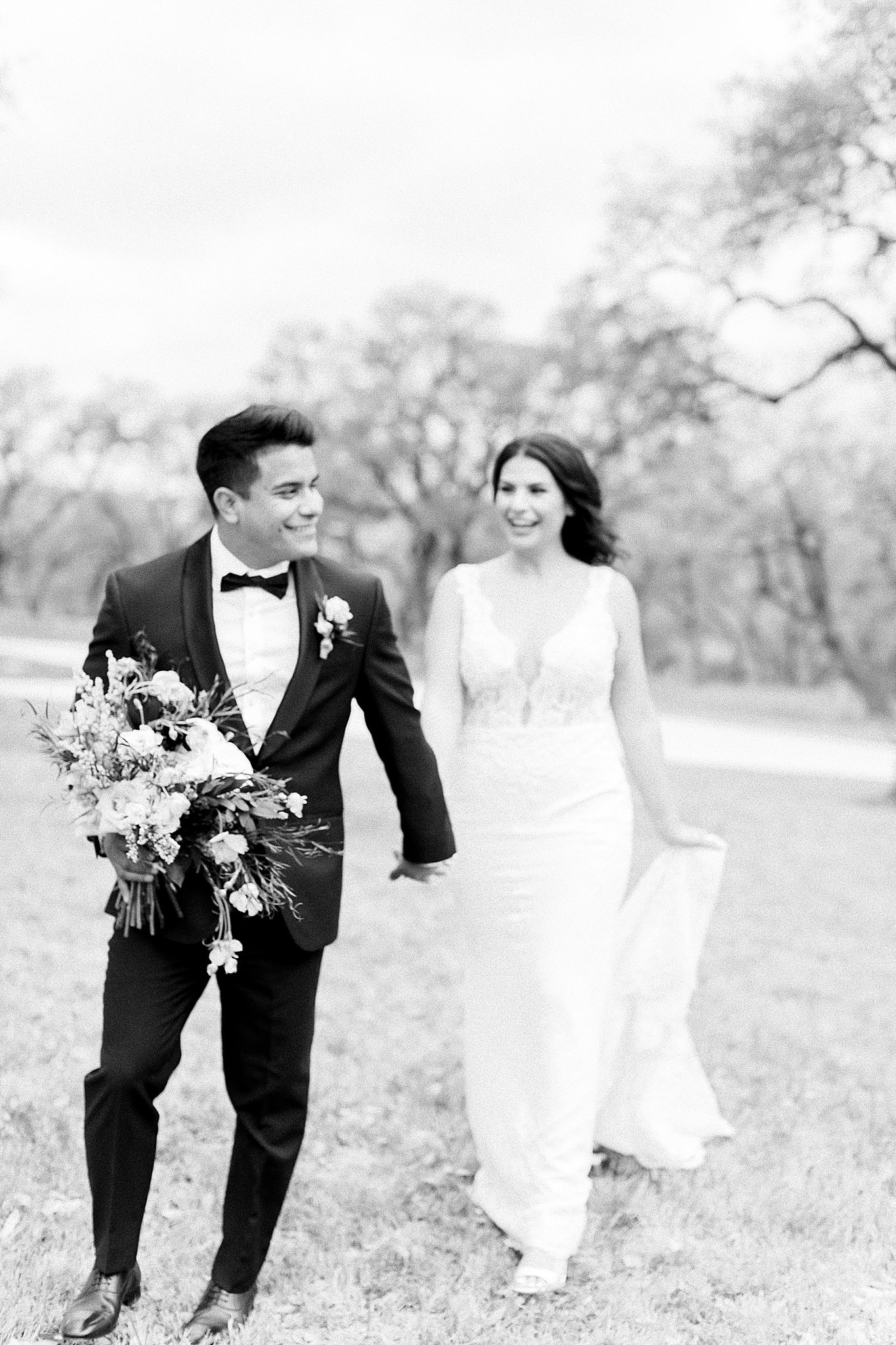 happy bride and groom at oakfire ridge wedding captured by Anna Kay photography, Black and White Film Image of Bride and Groom