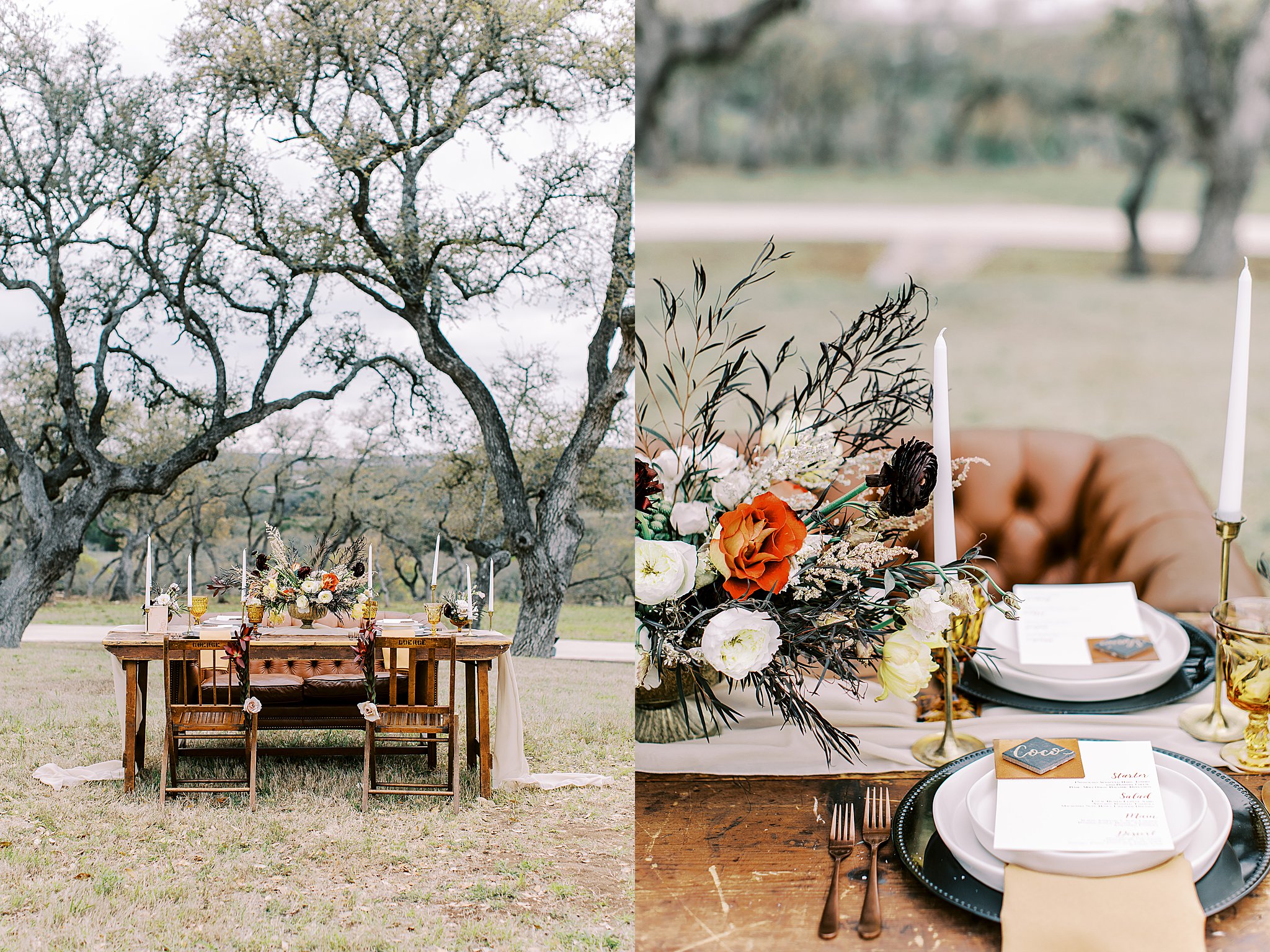 Leather couch rustic Fall wedding decor