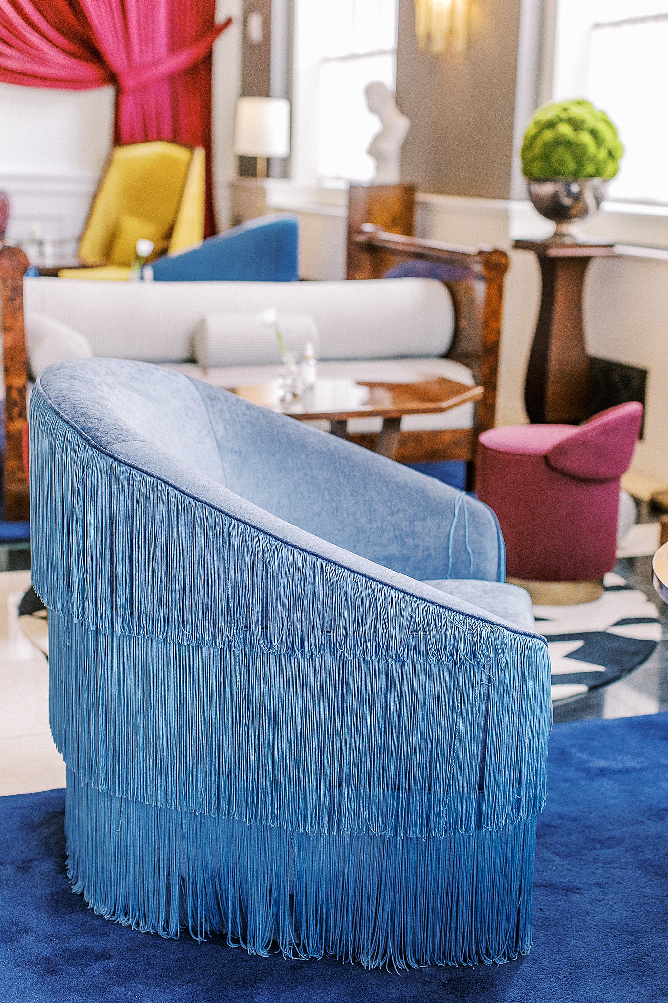 Fringe blue modern designer chair at Riggs Hotel