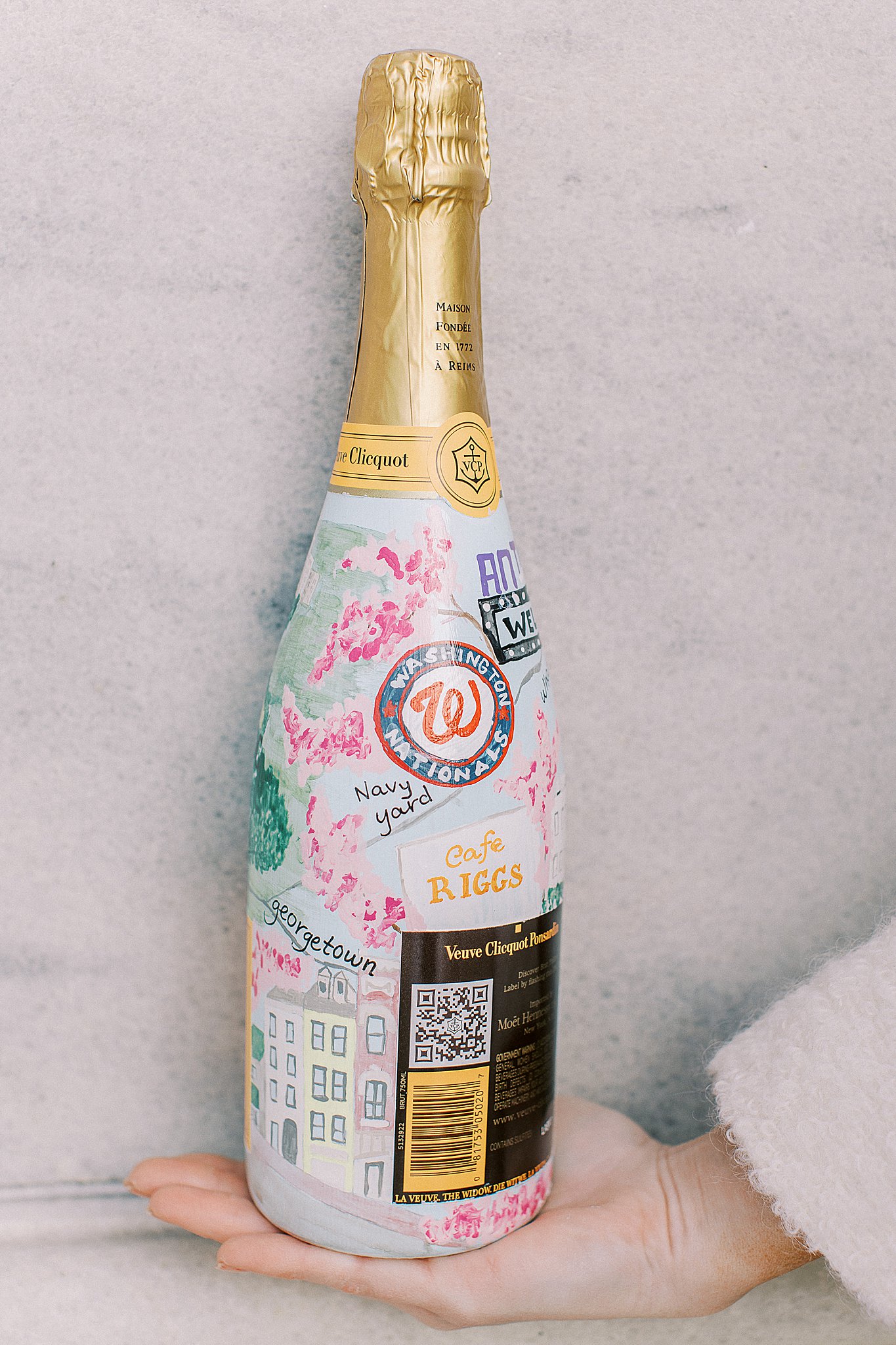 Cherry blossom and Washington Nationals custom champagne painted bottle- veuve clicquot