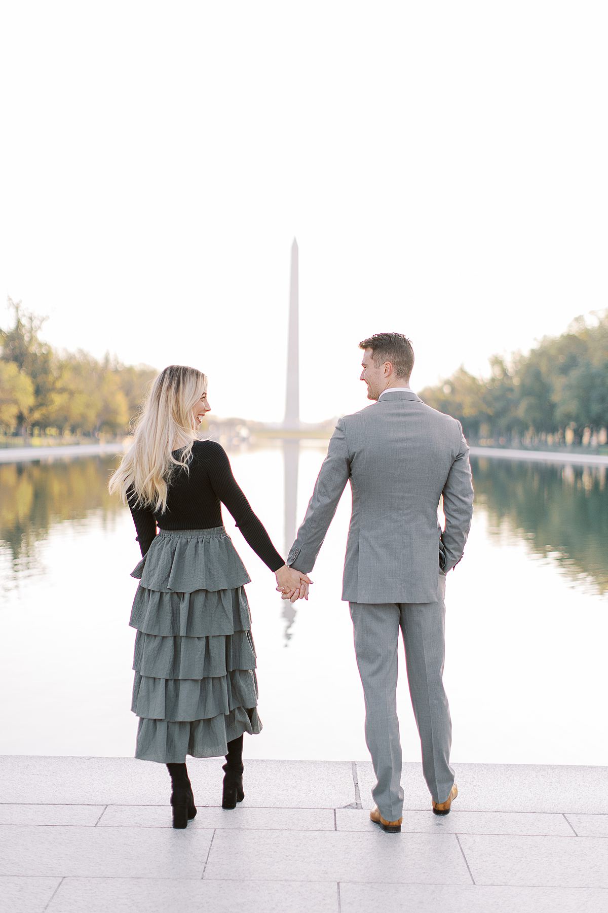 Sunrise at Lincoln Memorial for Engagement Session by Anna Wright