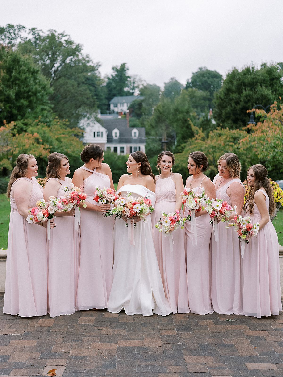 Bridesmaids in Light Pink Gowns